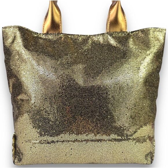 Harrods Vintage Gold Platinum Glitter Tote Shopper Bag Change Pouch Set Sparkle - Picture 5 of 13